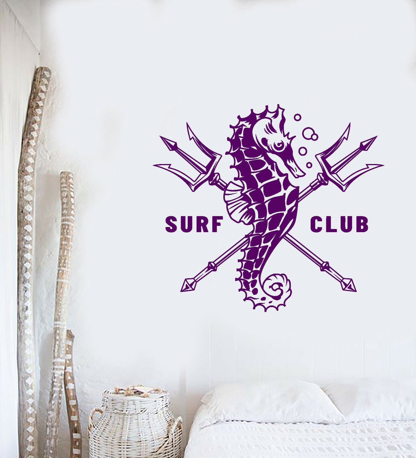 Vinyl Wall Decal Surfing Club Logo Sea Horse Water Sports Surfer Stickers 3836ig
