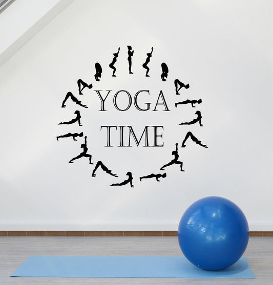 Autocollant mural en vinyle, Pose de Yoga, temps de méditation, salle de Studio, Logo de mots, malades 4223ig