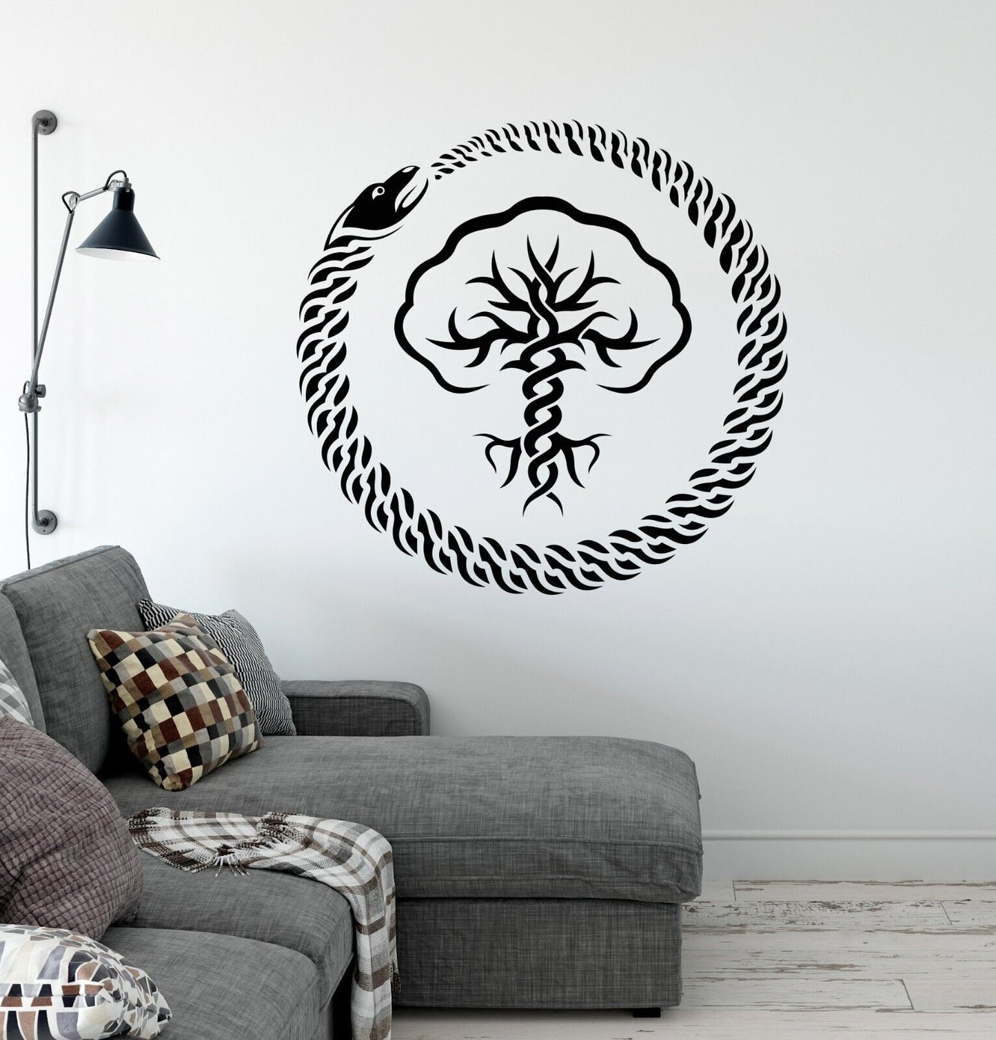 Autocollant mural en vinyle arbre de vie serpent Ouroboros, autocollant ethnique infini (4345ig)