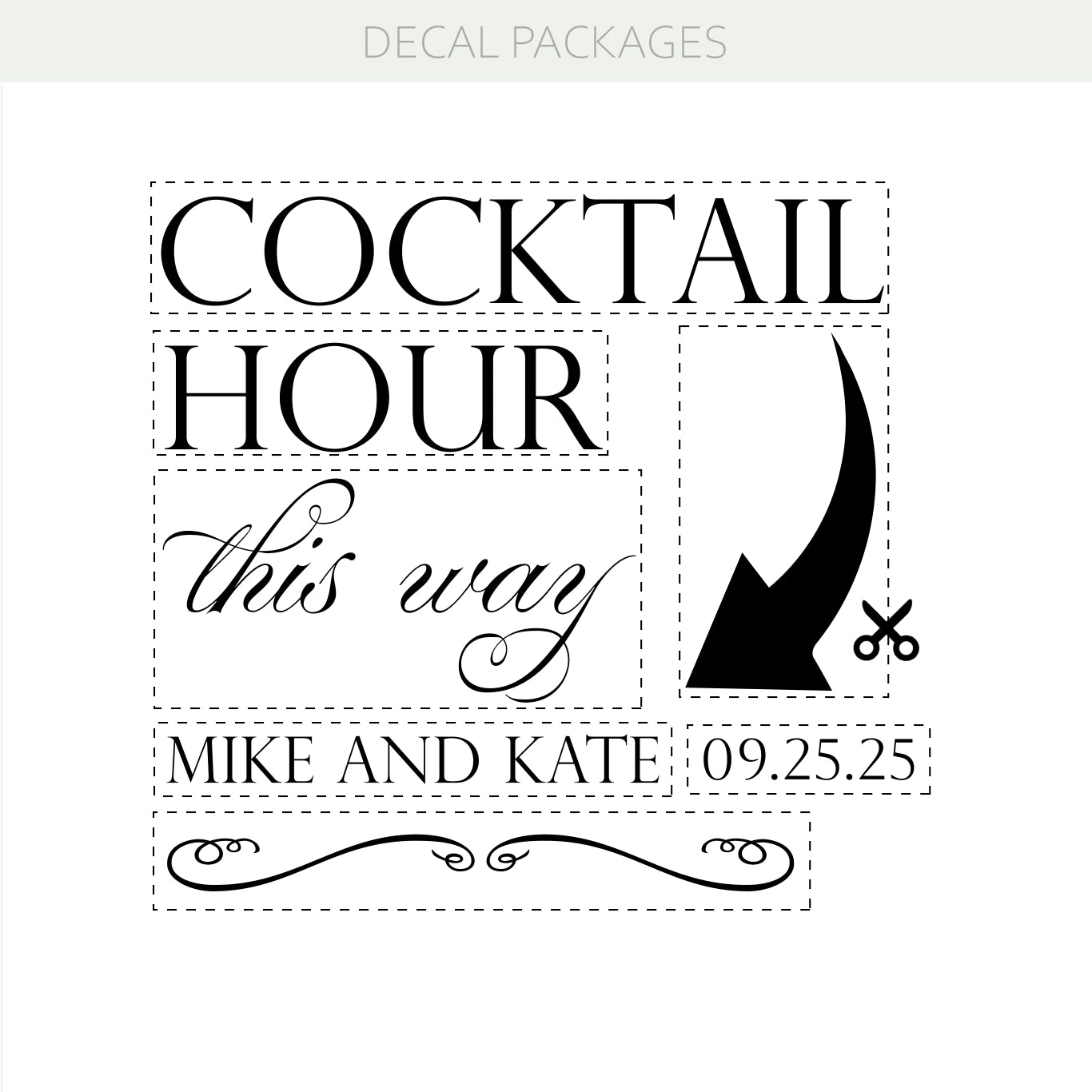 Cocktail Hour This Way Vinyl Decal – Personalized Wedding Reception Decor with Custom Names & Date w71