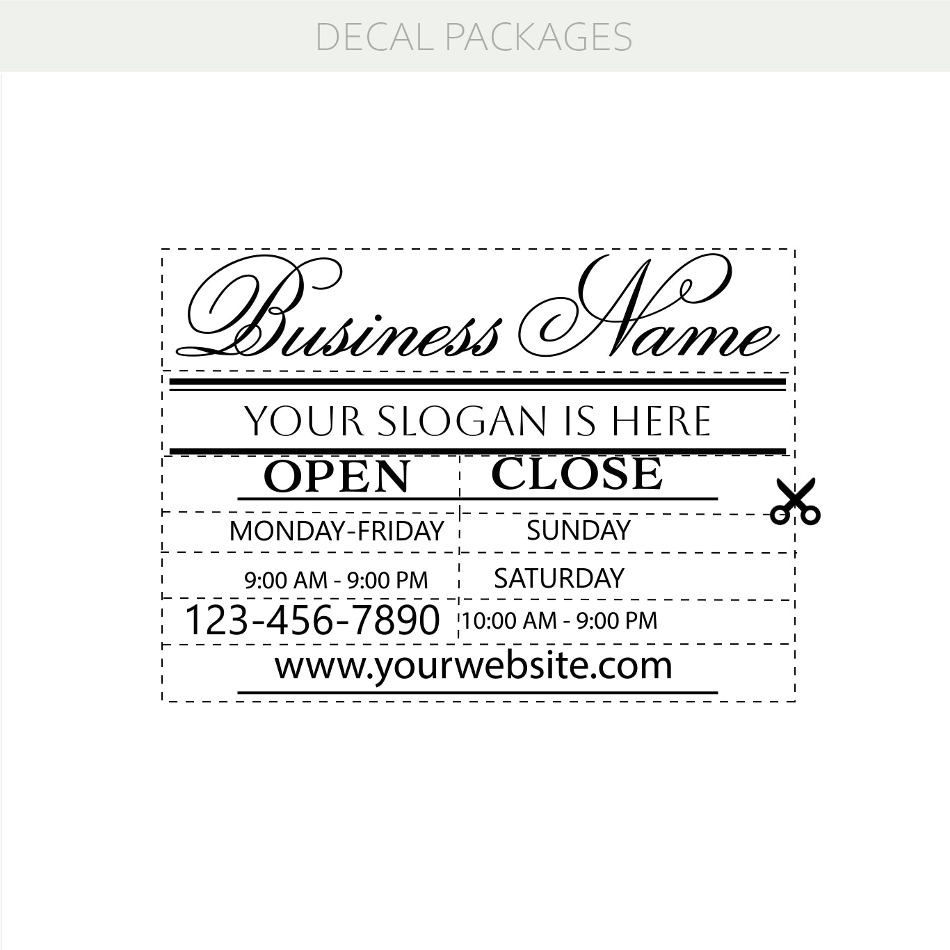 Personalized Business Name Decal – Custom Door, Window & Storefront Sticker with Slogan & Opening Hours w81