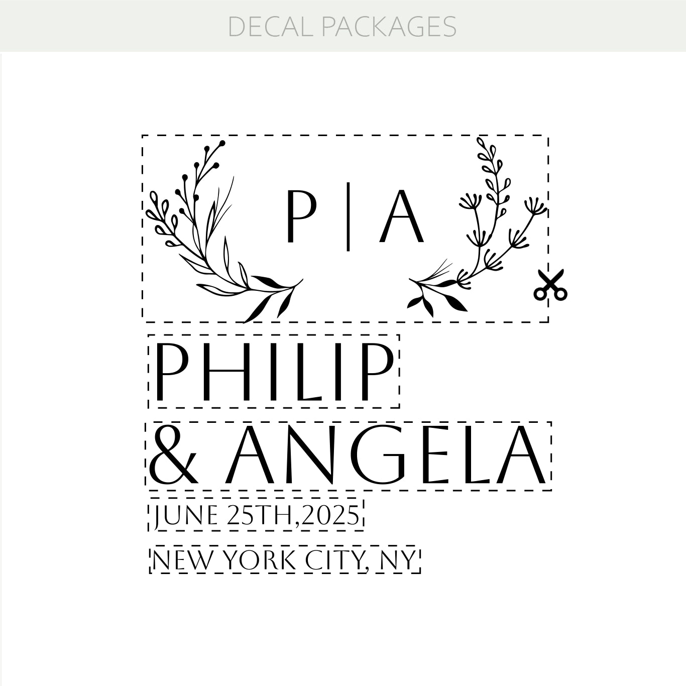 Floral Monogram Personalized Mirror Decal – Custom Names, Date & Location Party Decoration Idea w73
