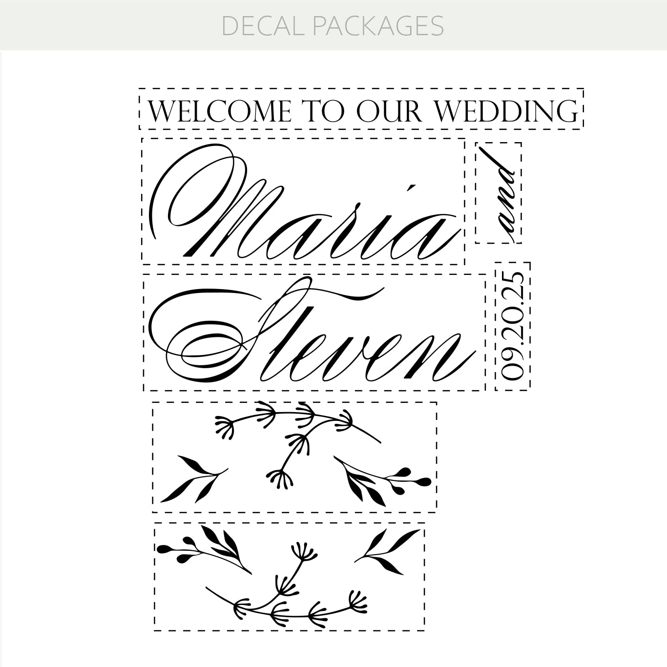 Welcome to Our Wedding Personalized Mirror Decal – Summer Floral Theme with Custom Names & Date w62