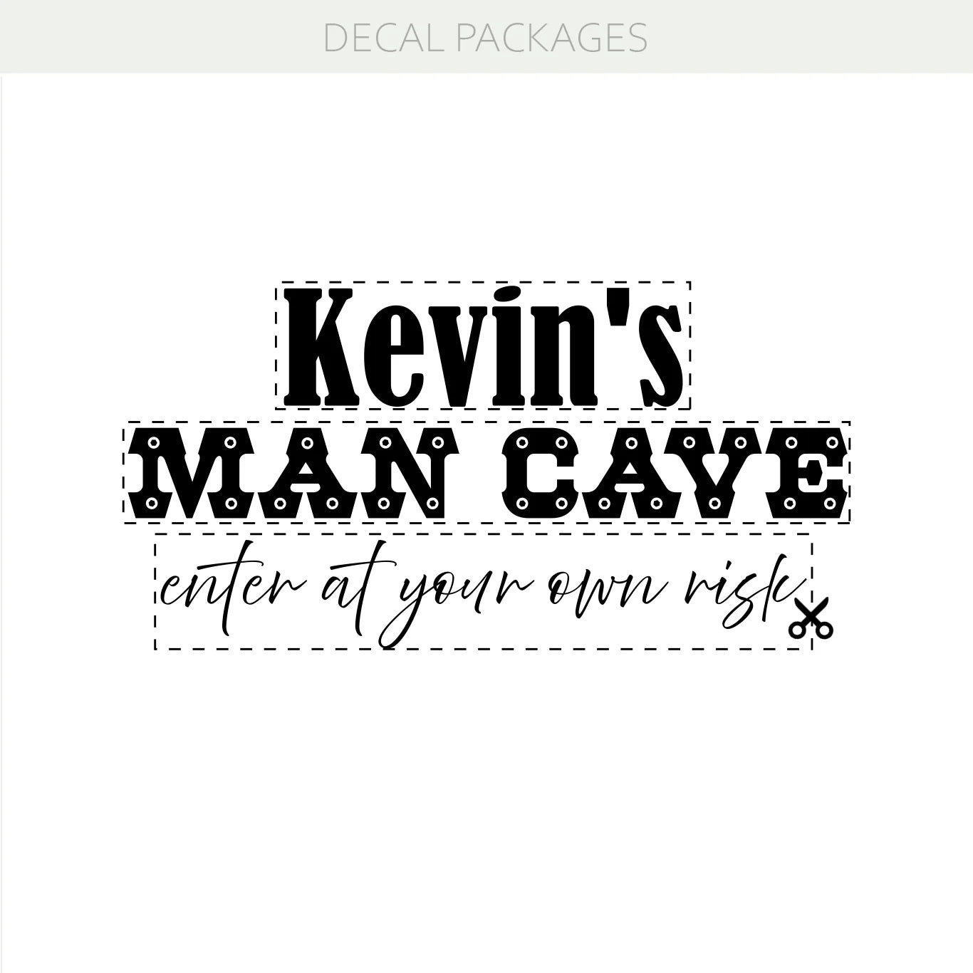 Man Cave Personalized Name Chain Theme Vinyl Wall Decal – Custom Metal & Industrial Style Decor w034