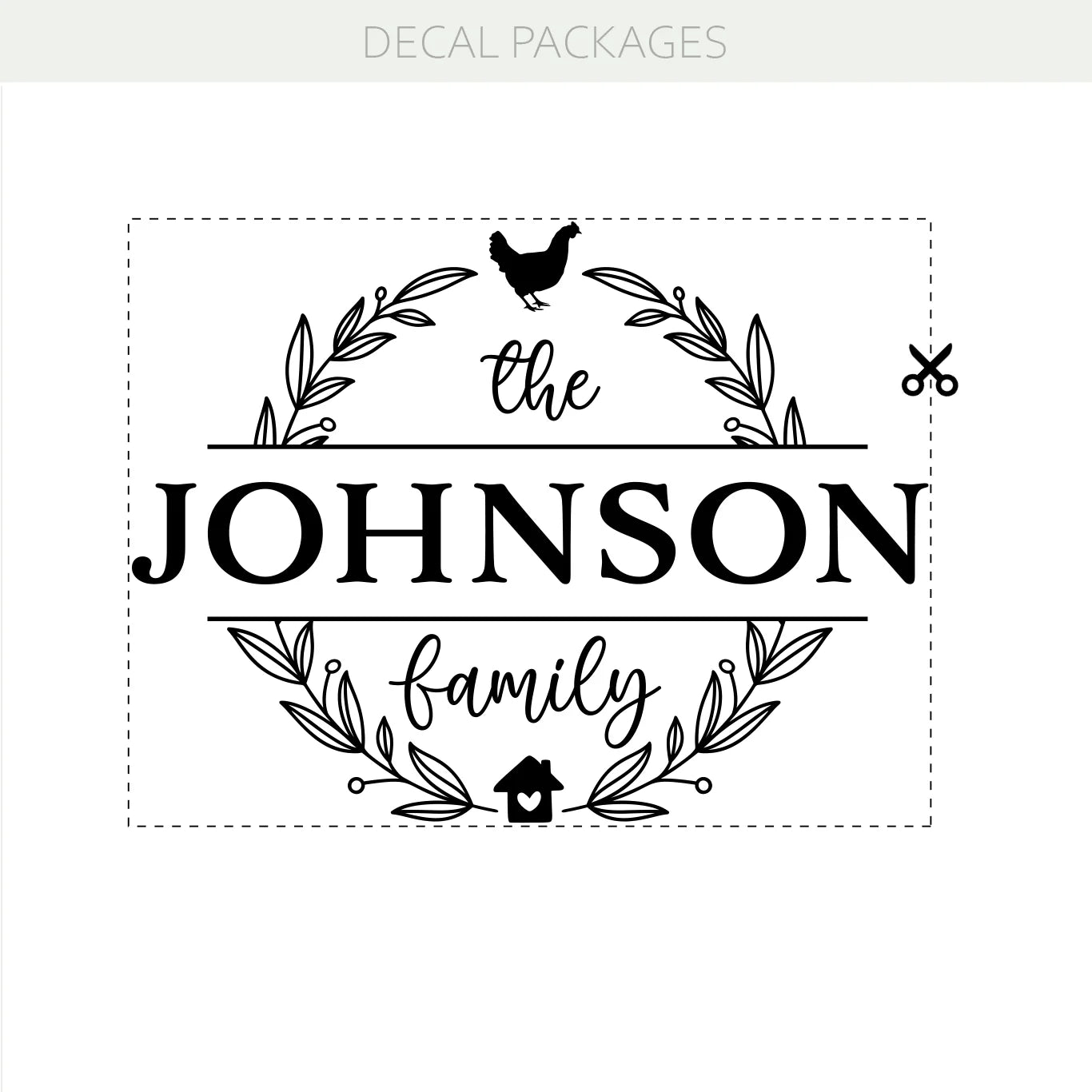 Personalized Rustic Wreath Home Decor Vinyl Decal – Custom Family Last Name Decoration Sign w048