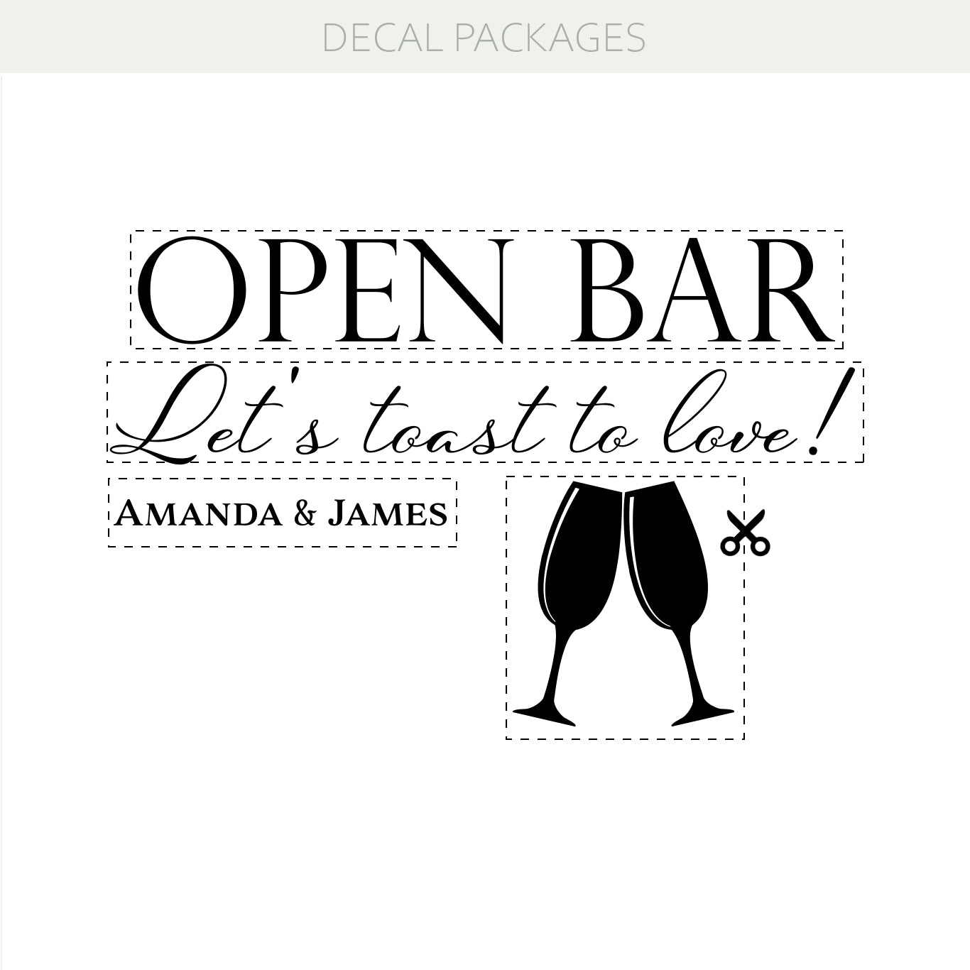 Open Bar Wedding Personalized Decal – Let’s Toast to Love – Vinyl Sticker with Bride & Groom Names w57