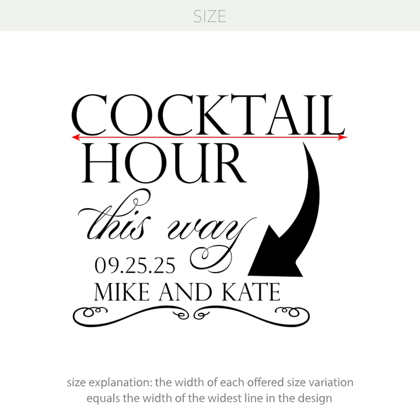 Cocktail Hour This Way Vinyl Decal – Personalized Wedding Reception Decor with Custom Names & Date w71