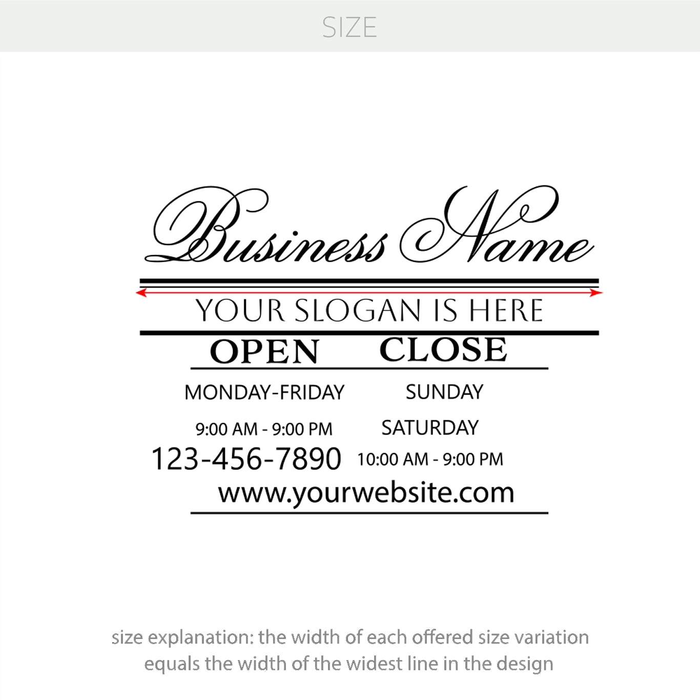 Personalized Business Name Decal – Custom Door, Window & Storefront Sticker with Slogan & Opening Hours w81