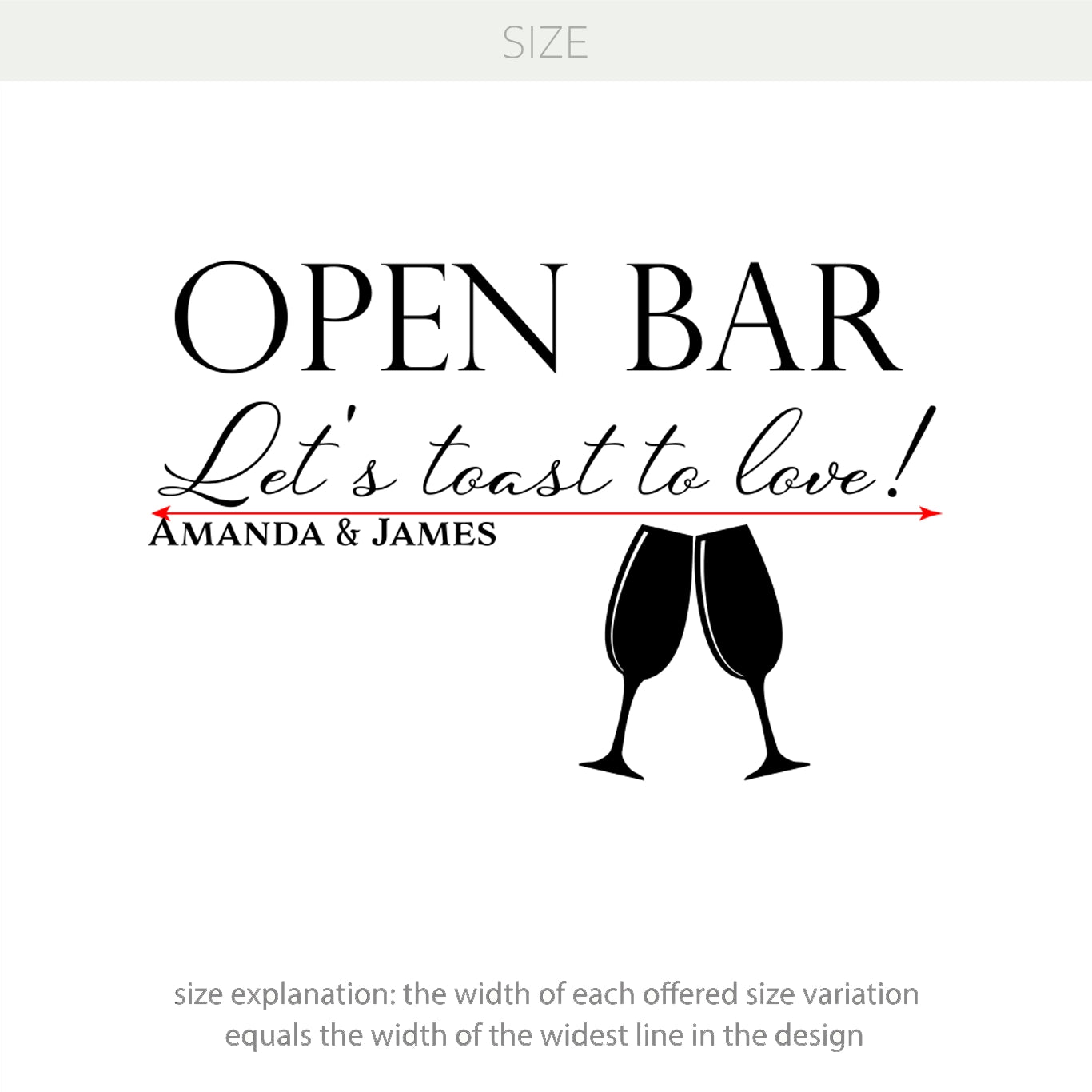 Open Bar Wedding Personalized Decal – Let’s Toast to Love – Vinyl Sticker with Bride & Groom Names w57
