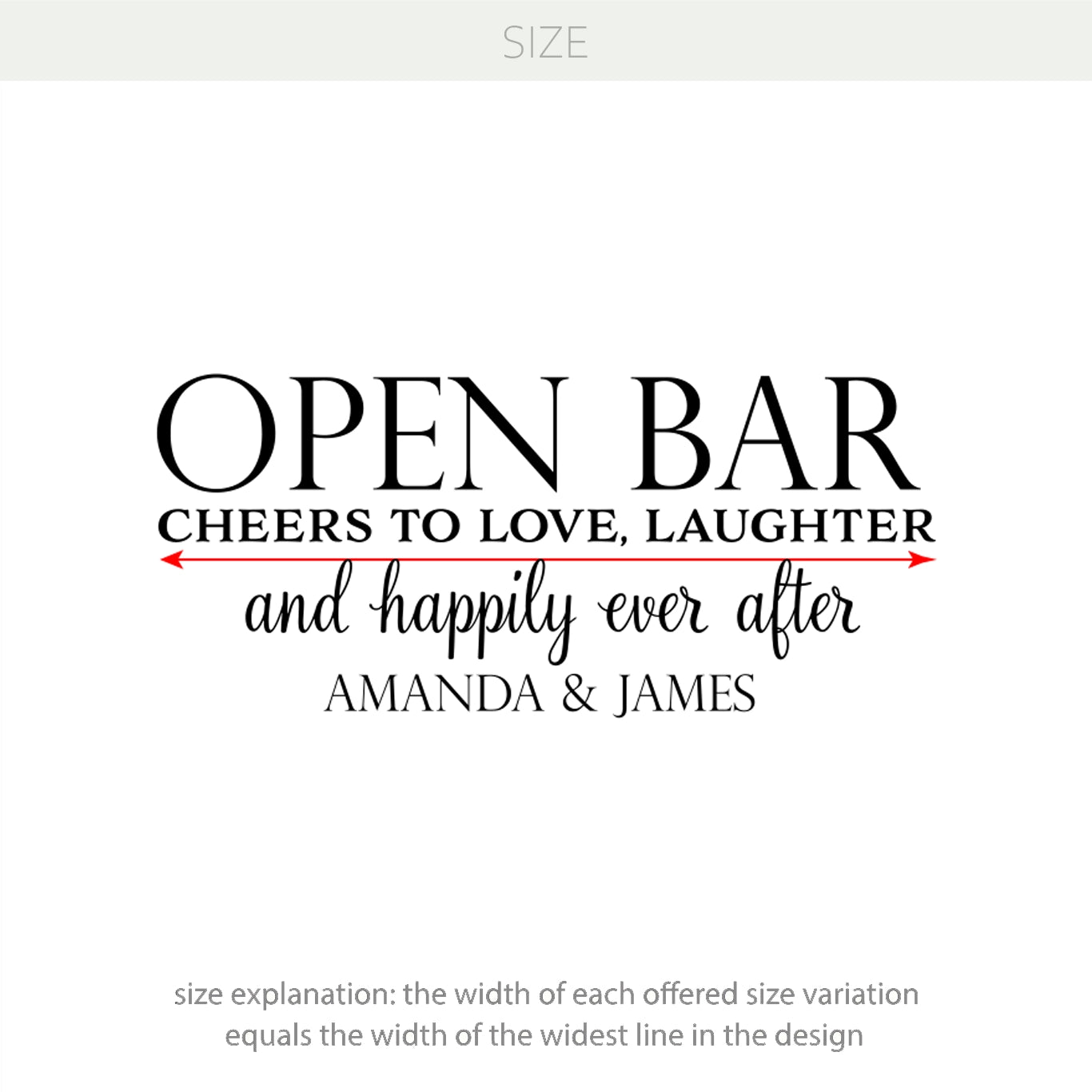 Open Bar Vinyl Decal – Cheers to Love, Laughter & Happily Ever After – Personalized with Bride & Groom Names w56
