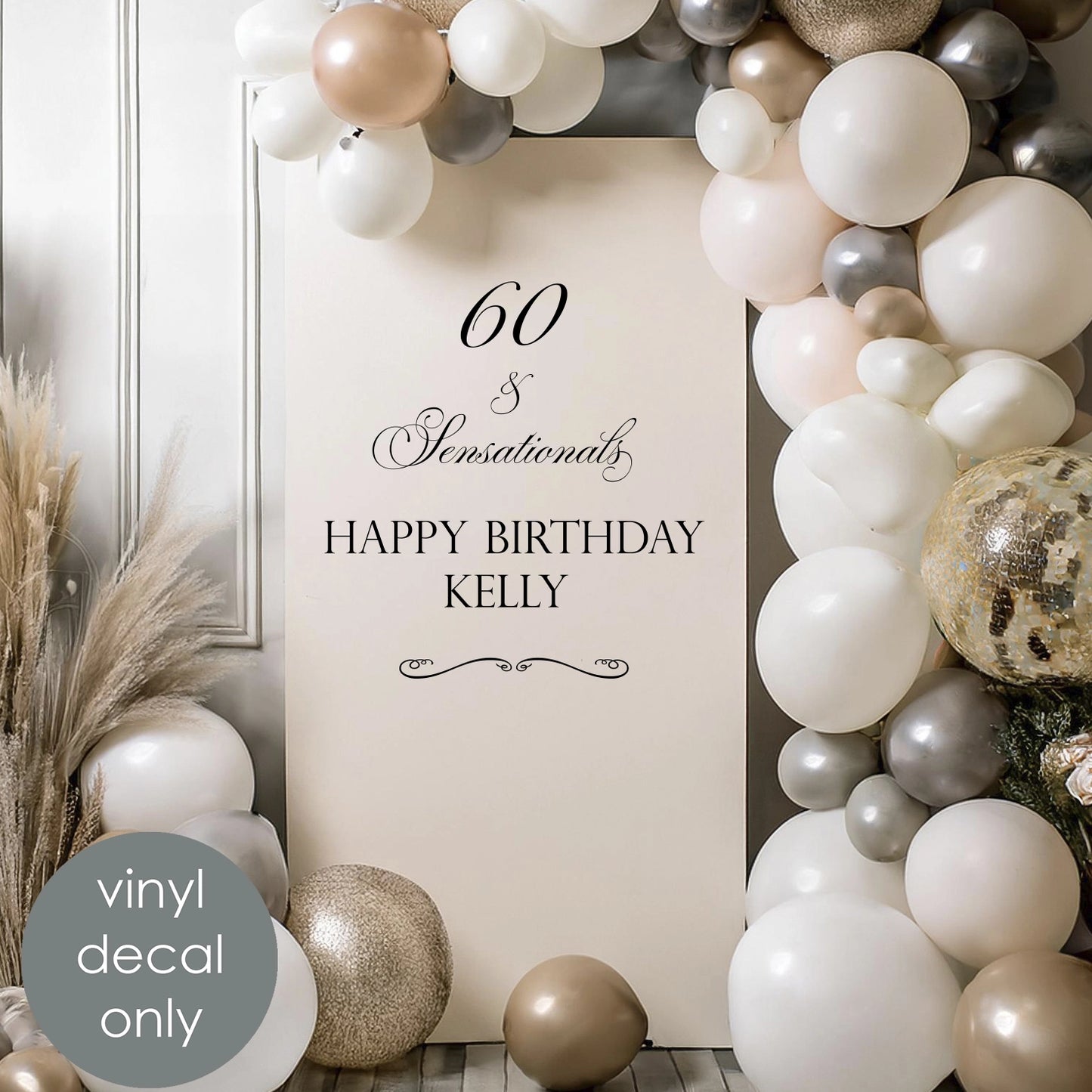 Happy 60th Birthday / 60th Anniversary Personalized Vinyl Decal – Custom Name & Age Celebration Decor w75