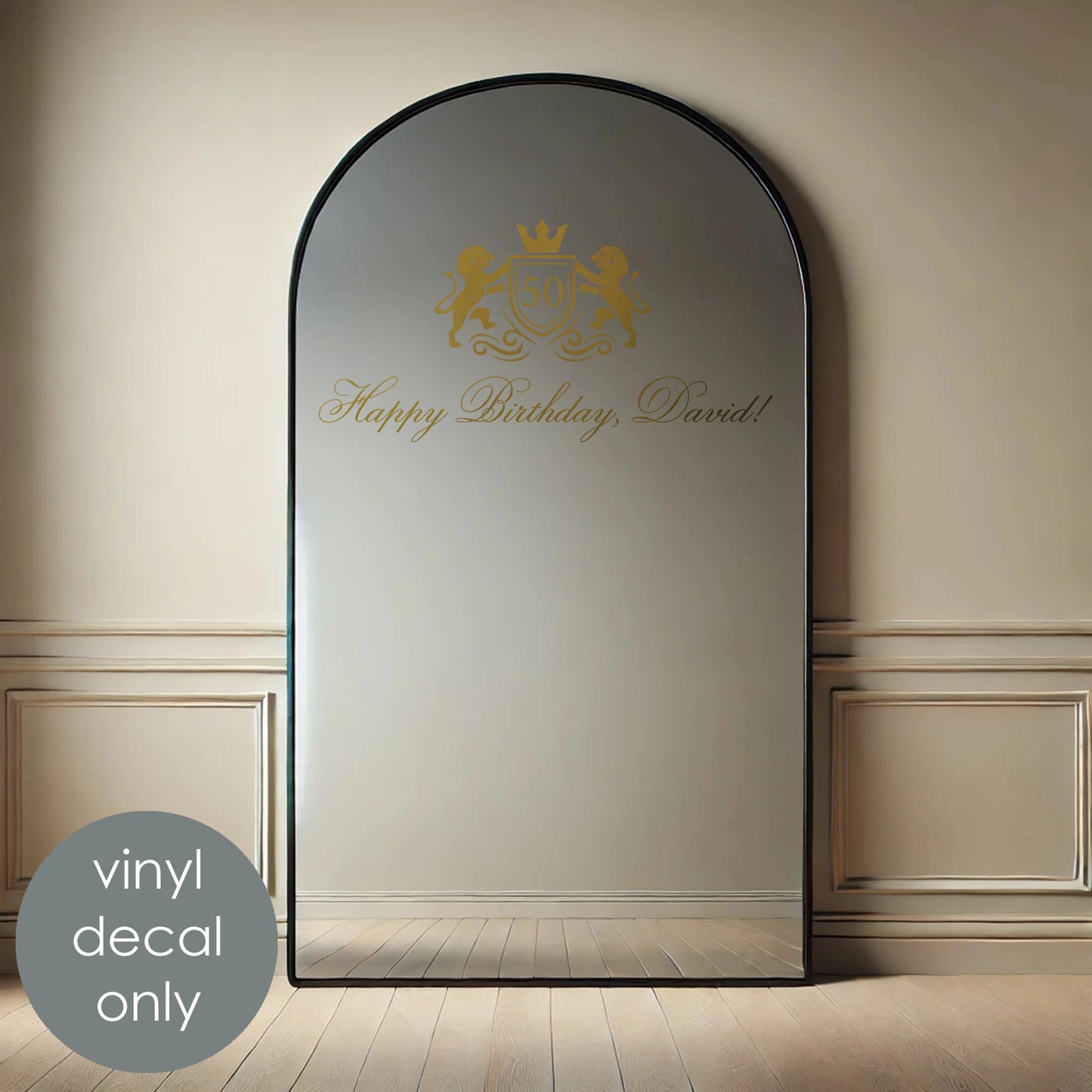 Happy Birthday & 50th Anniversary Personalized Vinyl Decal – Custom Name & Age Celebration Decor Heraldic Lions w79
