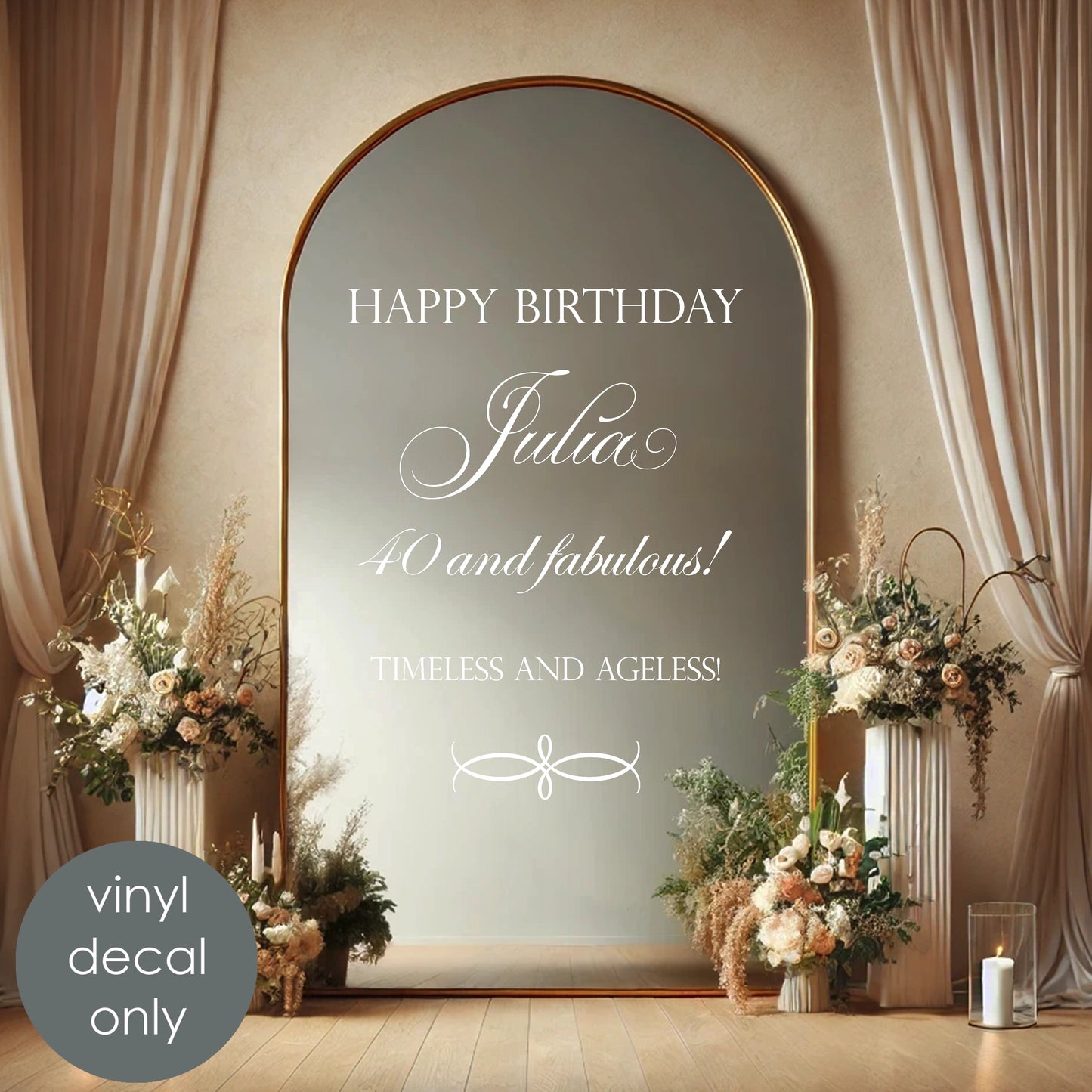 Happy Birthday Personalized Vinyl Decal – Custom Name & Age | Timeless & Ageless Celebration Decor w76