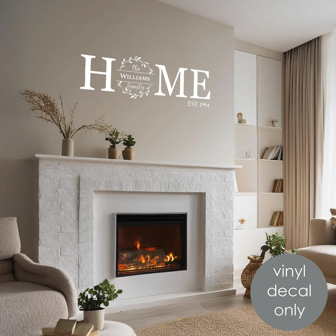 Home Personalized Vinyl Decal – Custom Last Name & Est. Year Wall Sticker Wreath w047