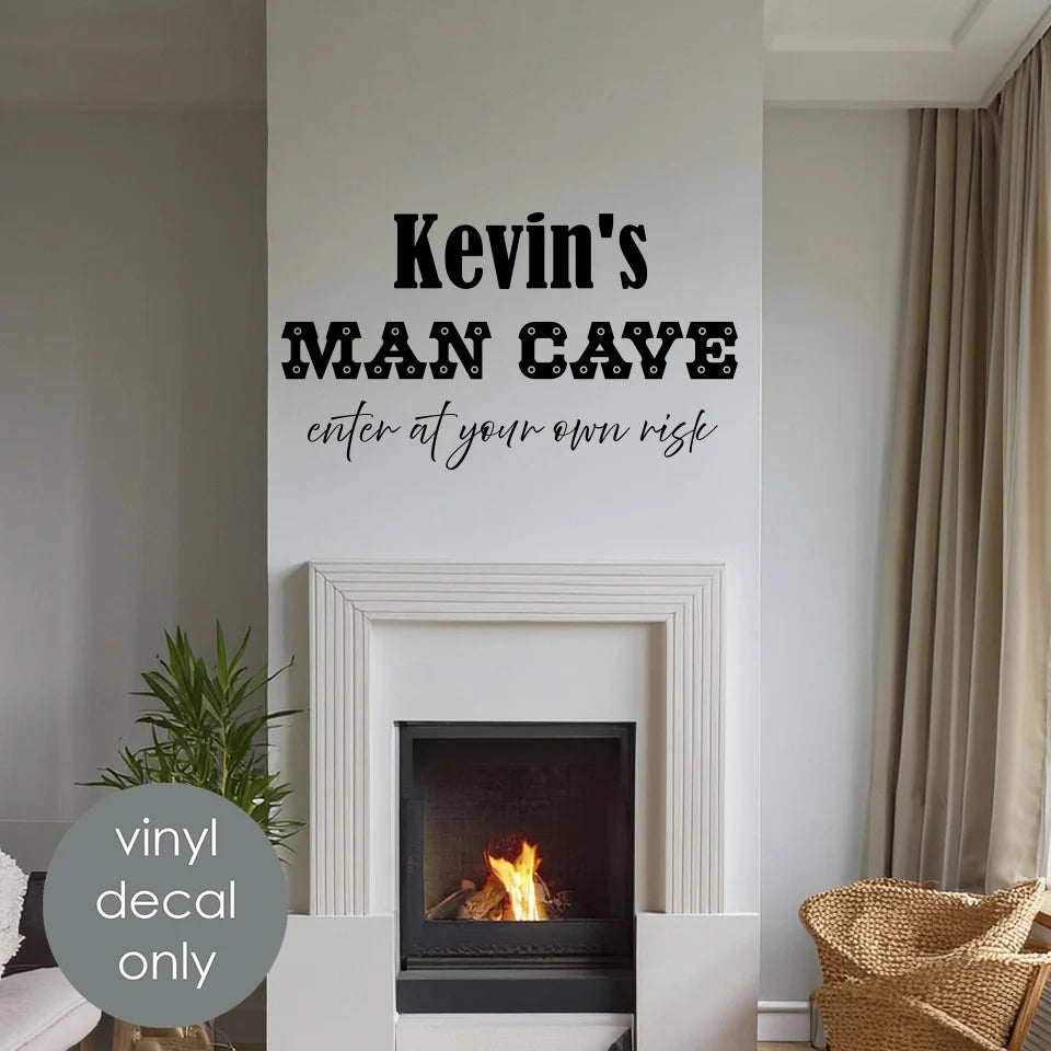 Man Cave Personalized Name Chain Theme Vinyl Wall Decal – Custom Metal & Industrial Style Decor w034