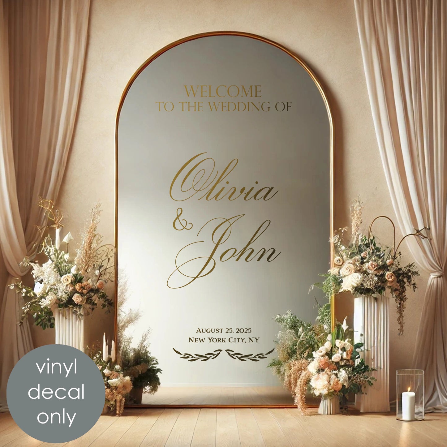 Welcome Wedding Entrance Decor Personalized Decal – Custom Names, Date & Location Vinyl Sticker w64