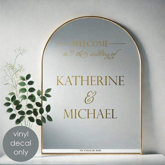 Welcome to the Wedding of Vinyl Decal – Personalized Mirror Wedding Decor Sign with Custom Names & Date w61