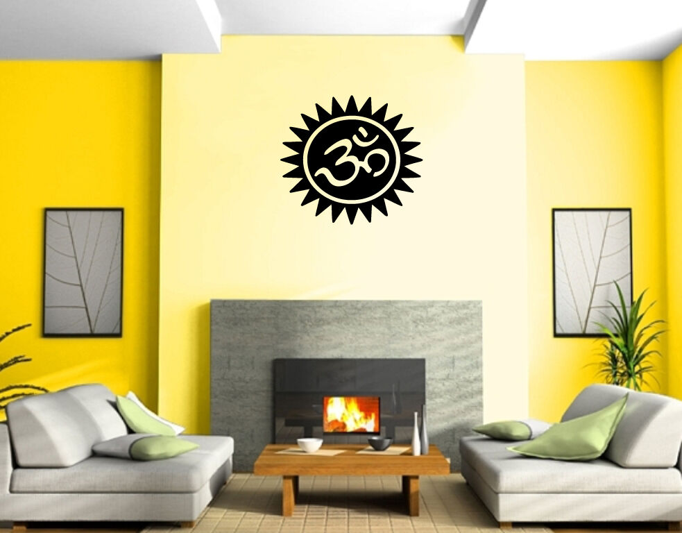 Autocollant mural en vinyle, symbole de Yoga Om Sun Circle spirituel sanskrit, M533