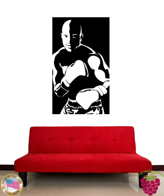 Wall Vinyl  Sticker Boxer In Boxing Gloves Sport Martial Arts z1196