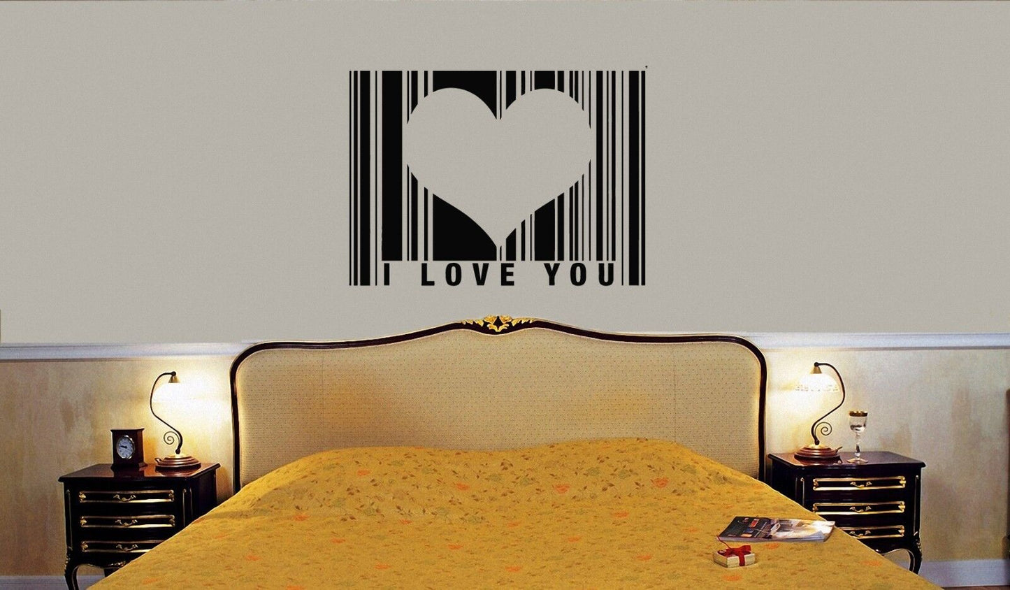 Wandaufkleber, Vinyl, „I Love You Heart“, romantisch, für Schlafzimmer, Barcode, ig1554