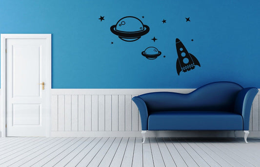 Wall Stickers Vinyl Decal Nursery Rocket Space Universe Planets ig1492