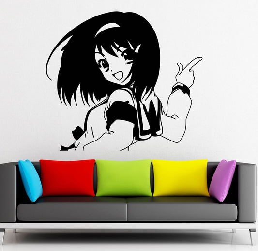 Autocollant mural en vinyle, dessin animé, chambre d'enfant, fille orientale, Manga, adolescent (ig1477)