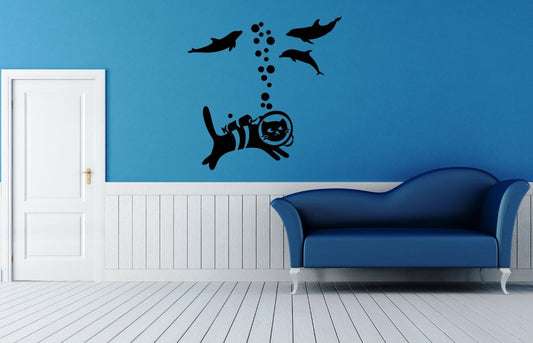 Wall Stickers Vinyl Decal For Bathroom Cat Underwater Animal ig1470