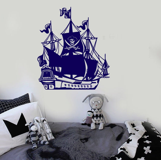 Vinyl Wall Decal Pirate Ship Nautical Ocean Sea For Kids Room Stickers (ig1465)