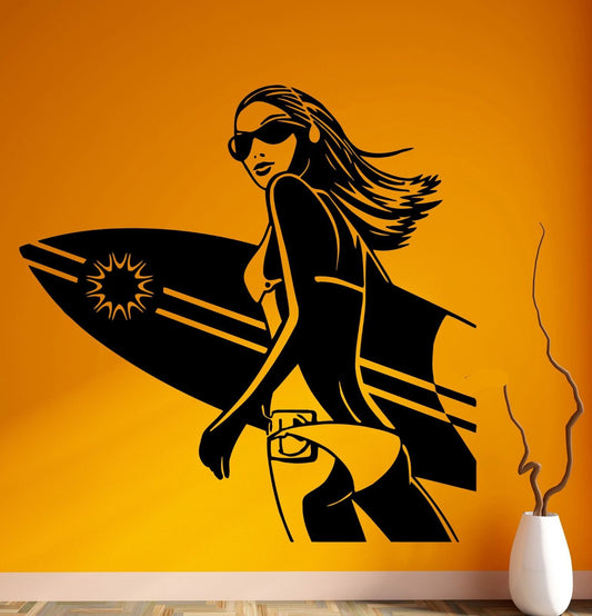 Wall Stickers Vinyl Decal Sexy Girl Surf Board Extreme Sports beach Relax ig1464