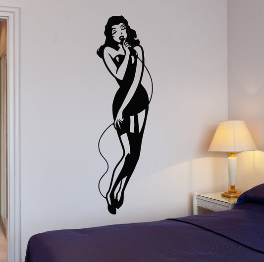 Wall Stickers Karaoke Sexy Singer in Dress Pop Music Vinyl Decal (ig1457)