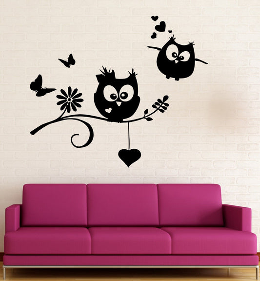 Wall Stickers Owls Birds Branch Heart For Kids Baby Room Vinyl Decal (ig1422)