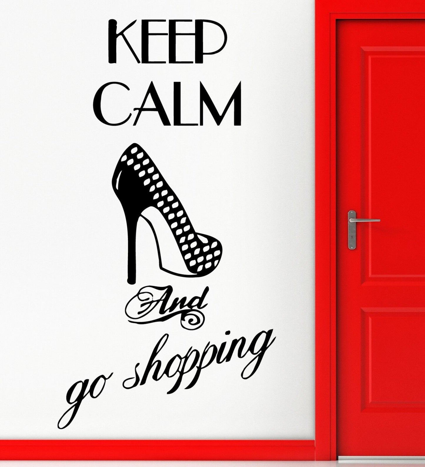 Wandaufkleber, Vinyl, mit Mode-Zitat für Mädchen, „Keep Calm Go Shopping“ (ig1392)