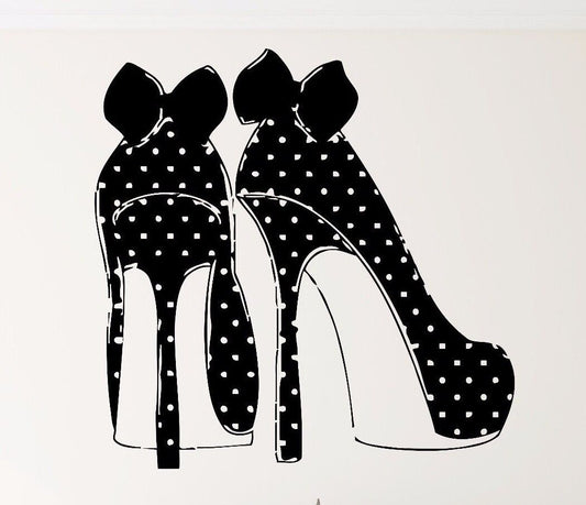 Vinyl Decal Wall Sticker High Heel Fashion Shoes Polka Dots Bows Decor (m504)