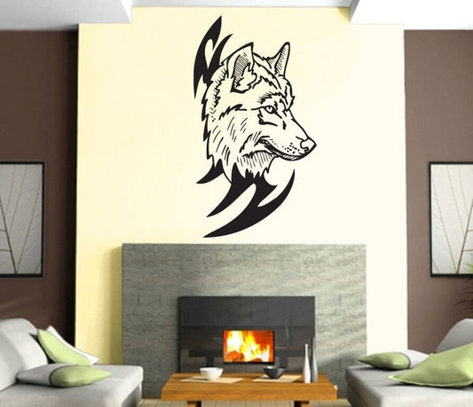 Tête de loup prédateur agressif Tribal Mural Art décor vinyle autocollant z902