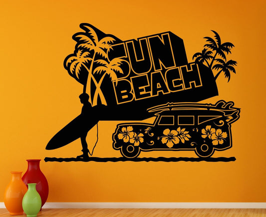 Wandaufkleber, Vinyl, Sonne, Meer, Strand, Urlaub, Entspannen, Auto, tropische Palme (ig1255)