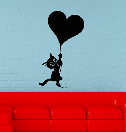 Wall Sticker Vinyl Decal Cute Kitten Love Heart Animal Nursery Baby ig1242