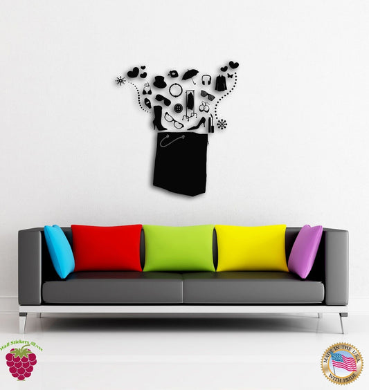 Wall Vinyl Stickers Shopping Bag Full Of Things Cool Modern Decor  z1567