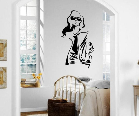 Autocollant mural en vinyle, fille Sexy dans des lunettes, Style de mode Shopping ig1224