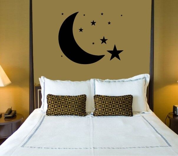 Autocollant mural en vinyle, Design pour chambres à coucher, lune, étoiles, ciel, ig1211