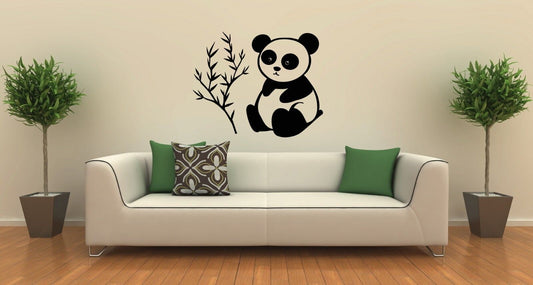 Autocollant mural en vinyle, Animal Panda mignon, décor de chambre en bambou (ig1189)