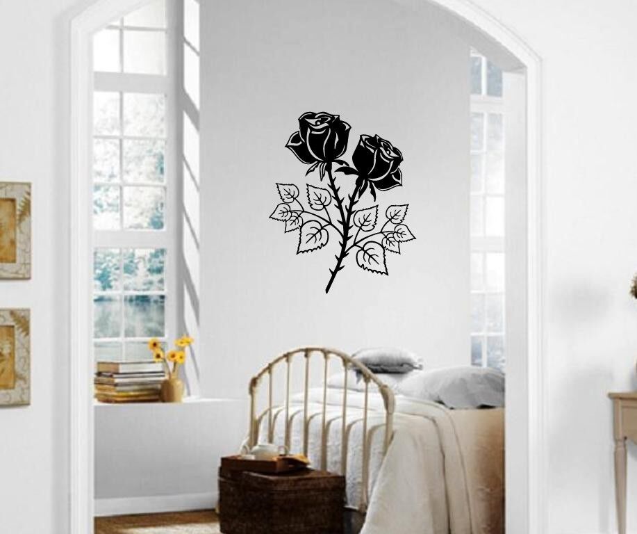 Autocollant mural en vinyle, fleurs de roses, plantes, superbe décor (ig1176)