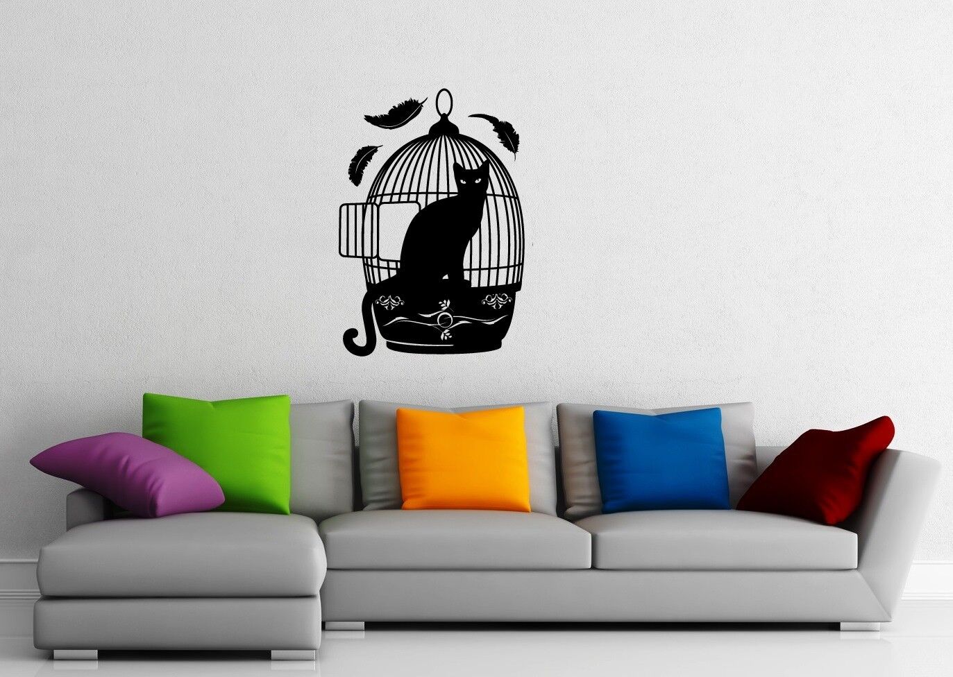 Wall Sticker Vinyl Decal Cat Hunting Animal Cage (ig1167)