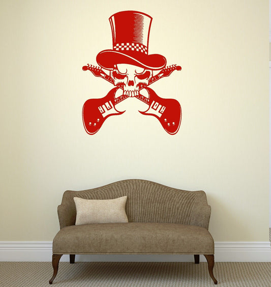 Wall Sticker Vinyl Decal Guitar Music Hard Rock Metal Skull Hat (ig1124)