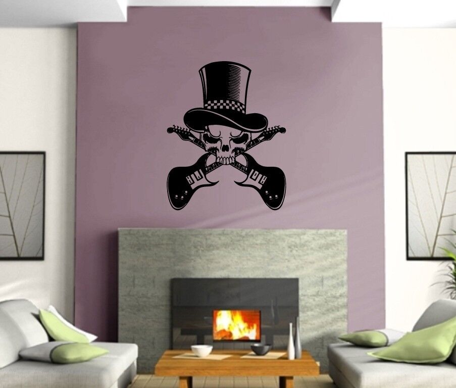 Wall Sticker Vinyl Decal Guitar Music Hard Rock Metal Skull Hat (ig1124)