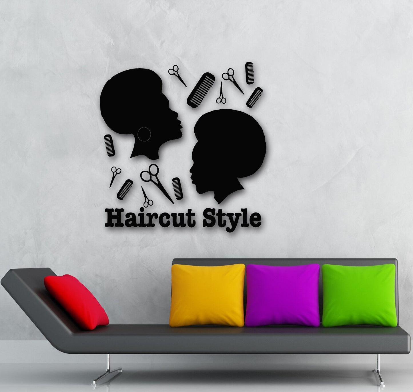 Wall Sticker Vinyl Decal Haircut Style Barber Tools Scissors Hairdresser (i1120)