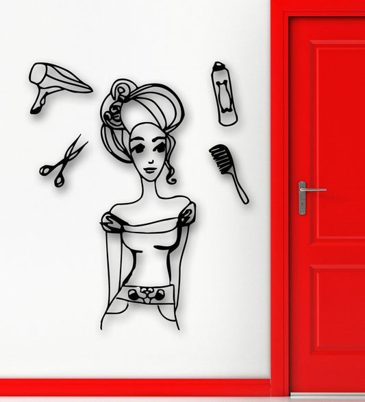 Wall Sticker Vinyl Decal Hot Sexy Girl Hair Dryer Comb Scissors Beauty (ig1116)