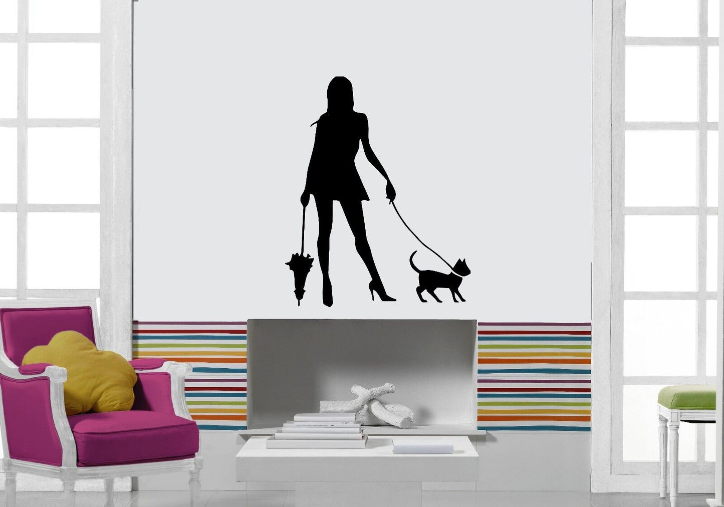 Wall Stickers Vinyl Decal Lady With Her Dog Sexy Girl Umbrella Style (ig1023)