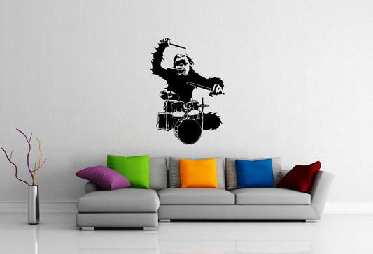 Wall Stickers Vinyl Decal Monkey Rock Music Drums Cool Room Decor (ig1006)