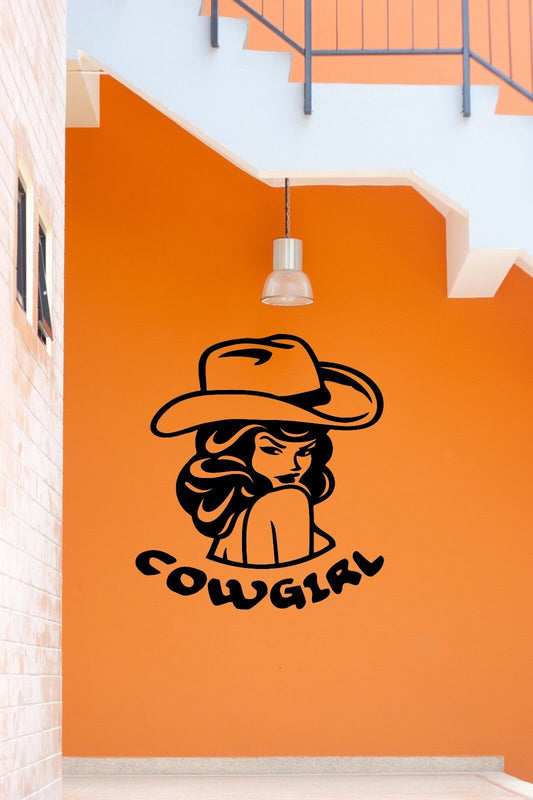 Stickers muraux en vinyle fille sexy avec chapeau de cowboy Texas Cowgerl (ig973)