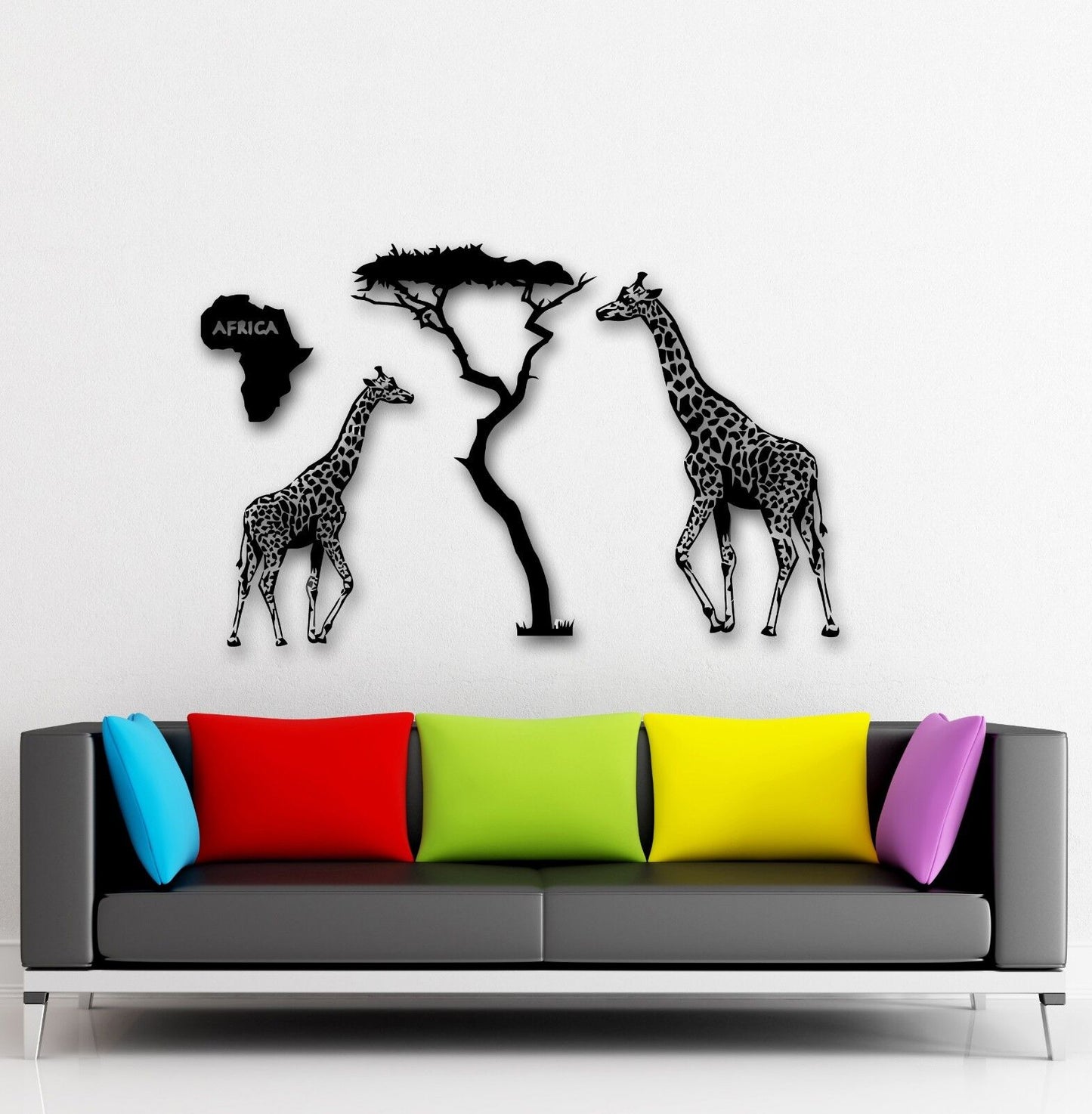 Autocollants muraux en vinyle, décalcomanies girafe, décor d'arbre de continent Animal d'afrique (ig959)